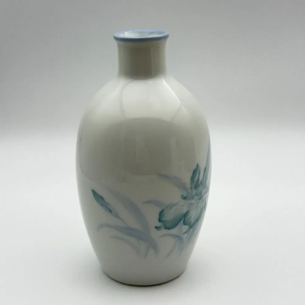 Otagiri Hand Crafted Original Japan Blue Iris Floral Ceramic Bud Vase